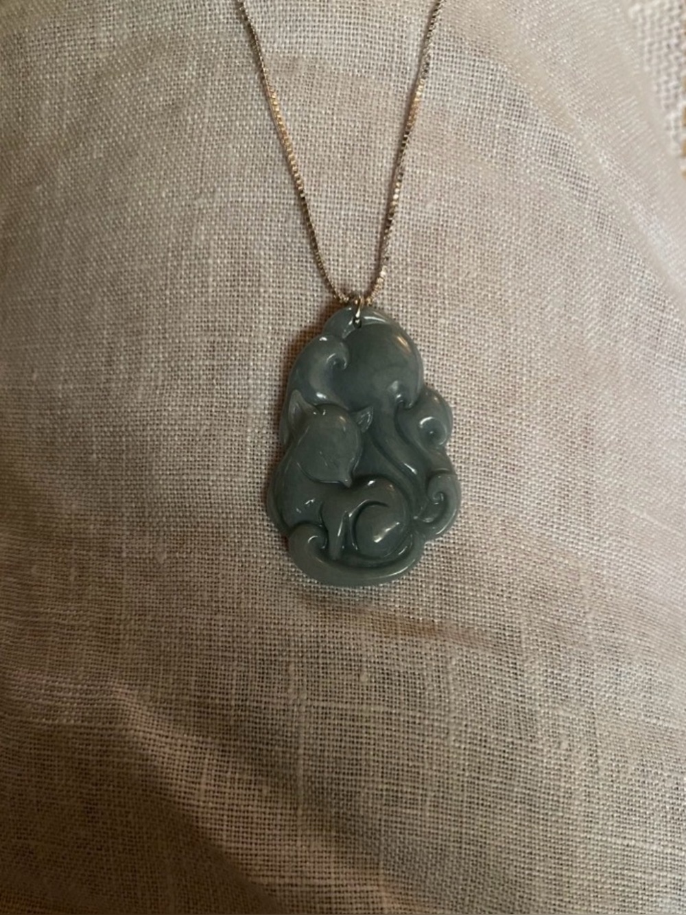 Real A-Grade Jadeite Blue Water Burmese Jade Lucky Fox Pendant 924 Sterling S